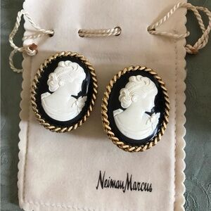 Neiman Marcus Black and Gold Cameo Clip ons